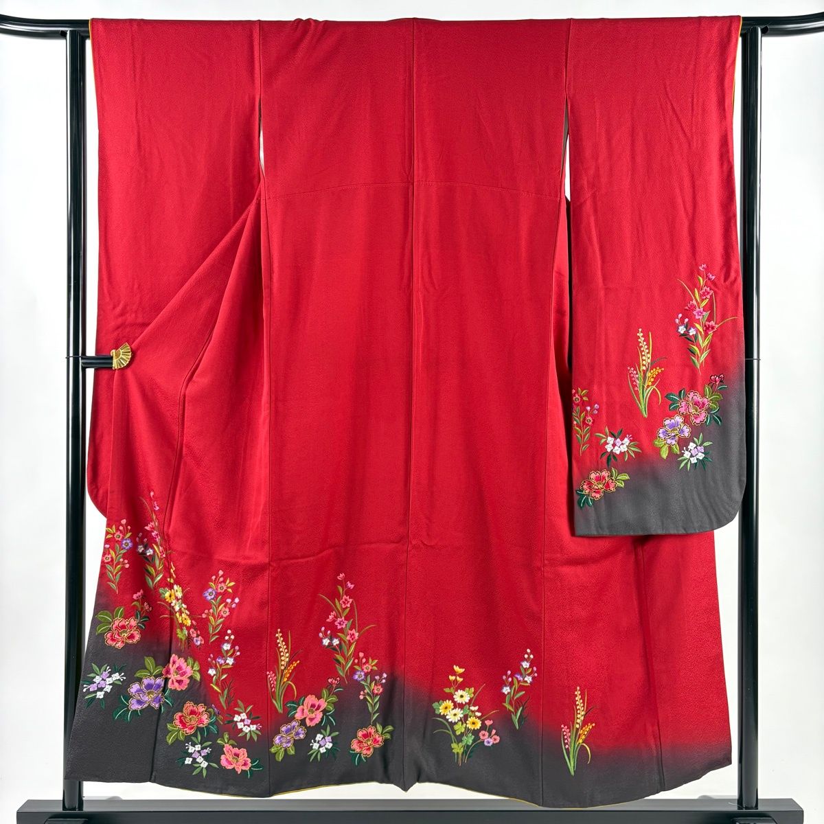 振袖 身丈151 5 cm 裄丈63 S 袷 草花 刺繍 金糸 赤 正絹 秀品