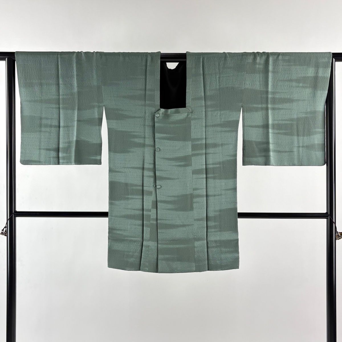  道行 身丈88 cm 裄丈67.5 L 和装コート 角衿 地紋 灰緑 正絹 秀品 羽織 着物 浴衣