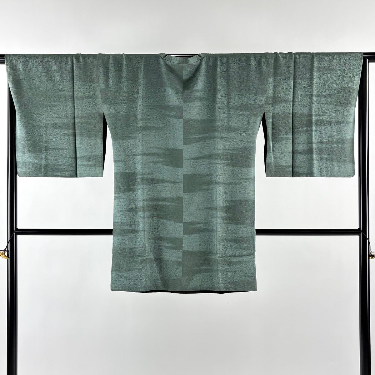 道行 身丈88 cm 裄丈67.5 L 和装コート 角衿 地紋 灰緑 正絹 秀品