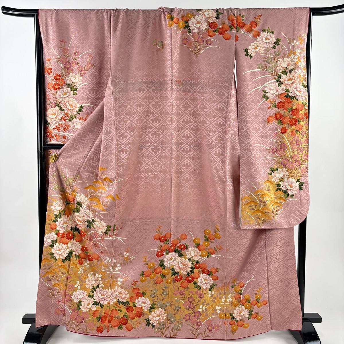 振袖 身丈166 5 cm 裄丈67 L 袷 牡丹 菊 金彩 薄紫 正絹 秀品