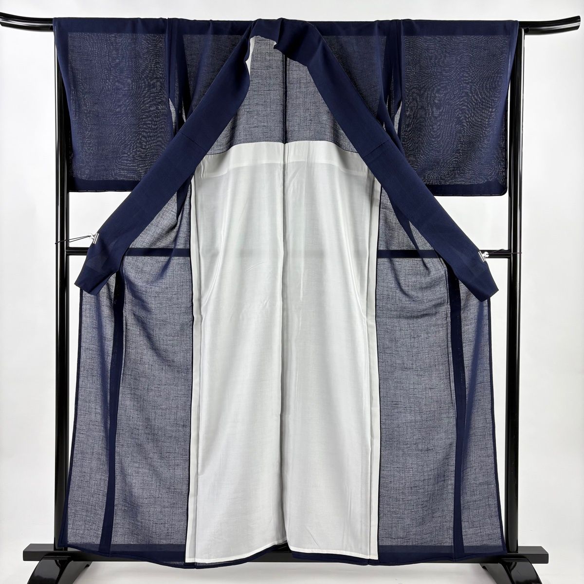  紬 身丈160 cm 裄丈66 M 薄物 夏紬 紺色 正絹 秀品 一つ紋 紬 着物