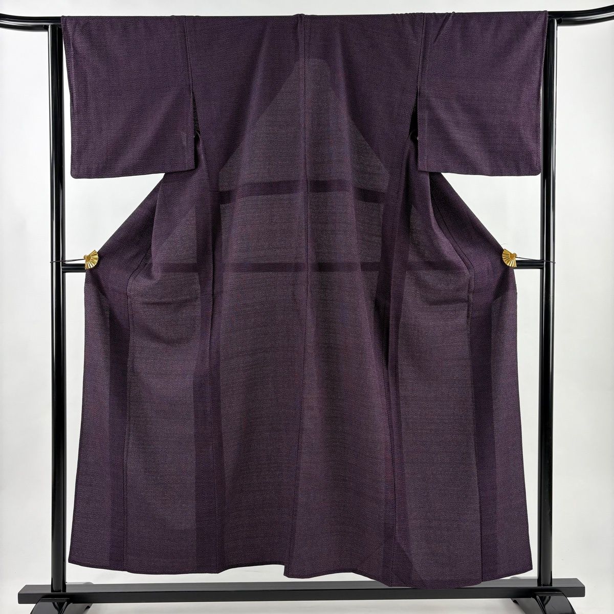 紬 身丈154 cm 裄丈64 M 薄物 夏紬 幾何学 濃紫 正絹 秀品