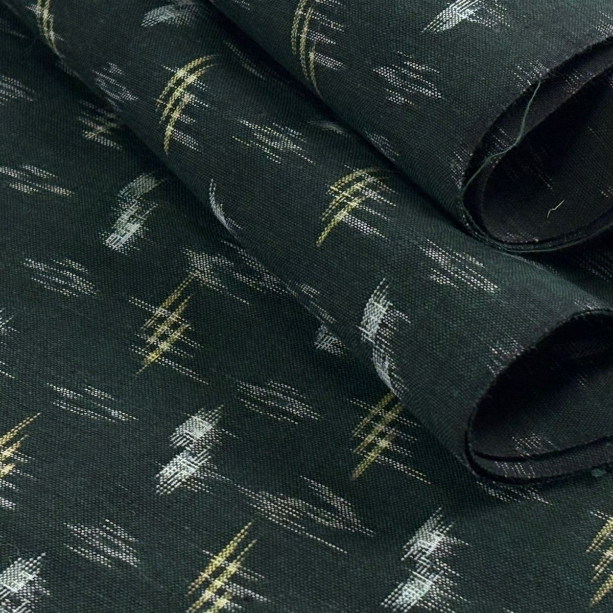  反物 紬 久留米絣 証紙 十字絣 流水 深緑 綿 その他 着物反物