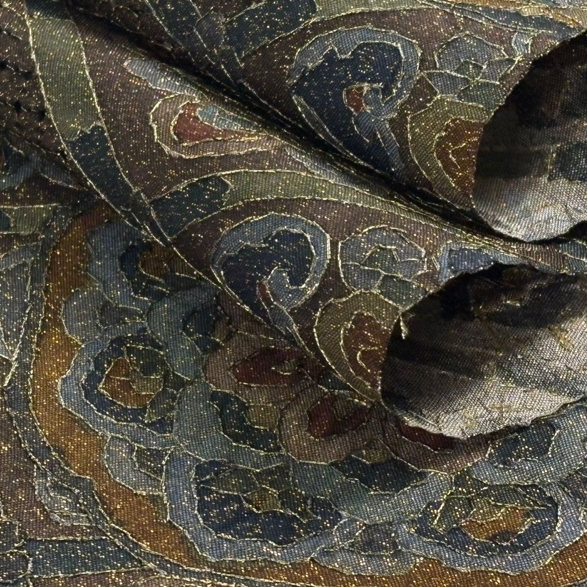  反物 帯反物 フォーマル 華文 菱天井 刺繍 金糸 茶緑色 正絹 その他 着物反物