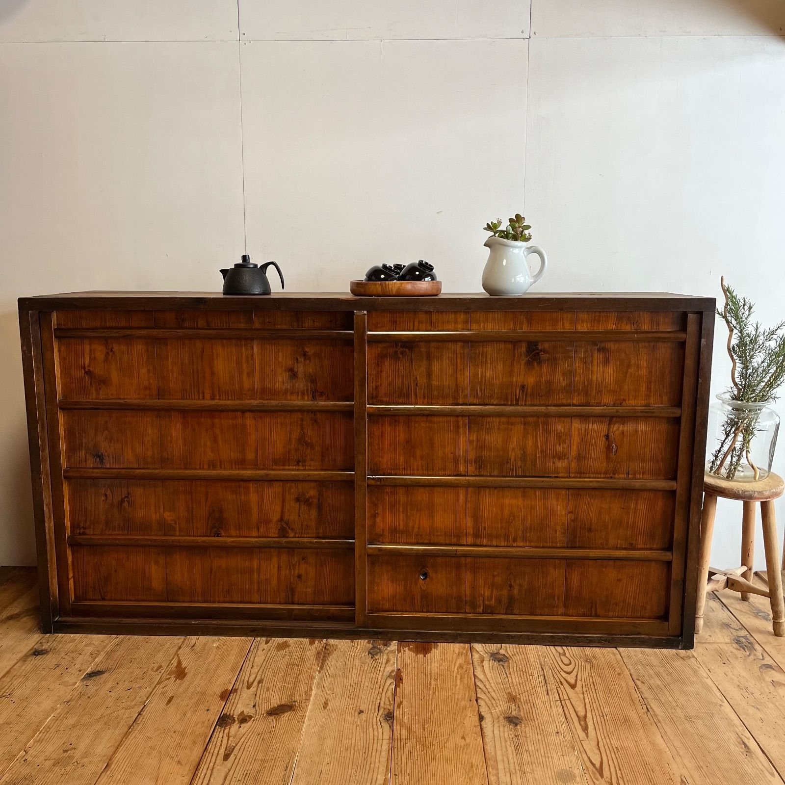 アンティーク 古家具 無垢材 ローボード オープンシェルフ 本棚 テレビ