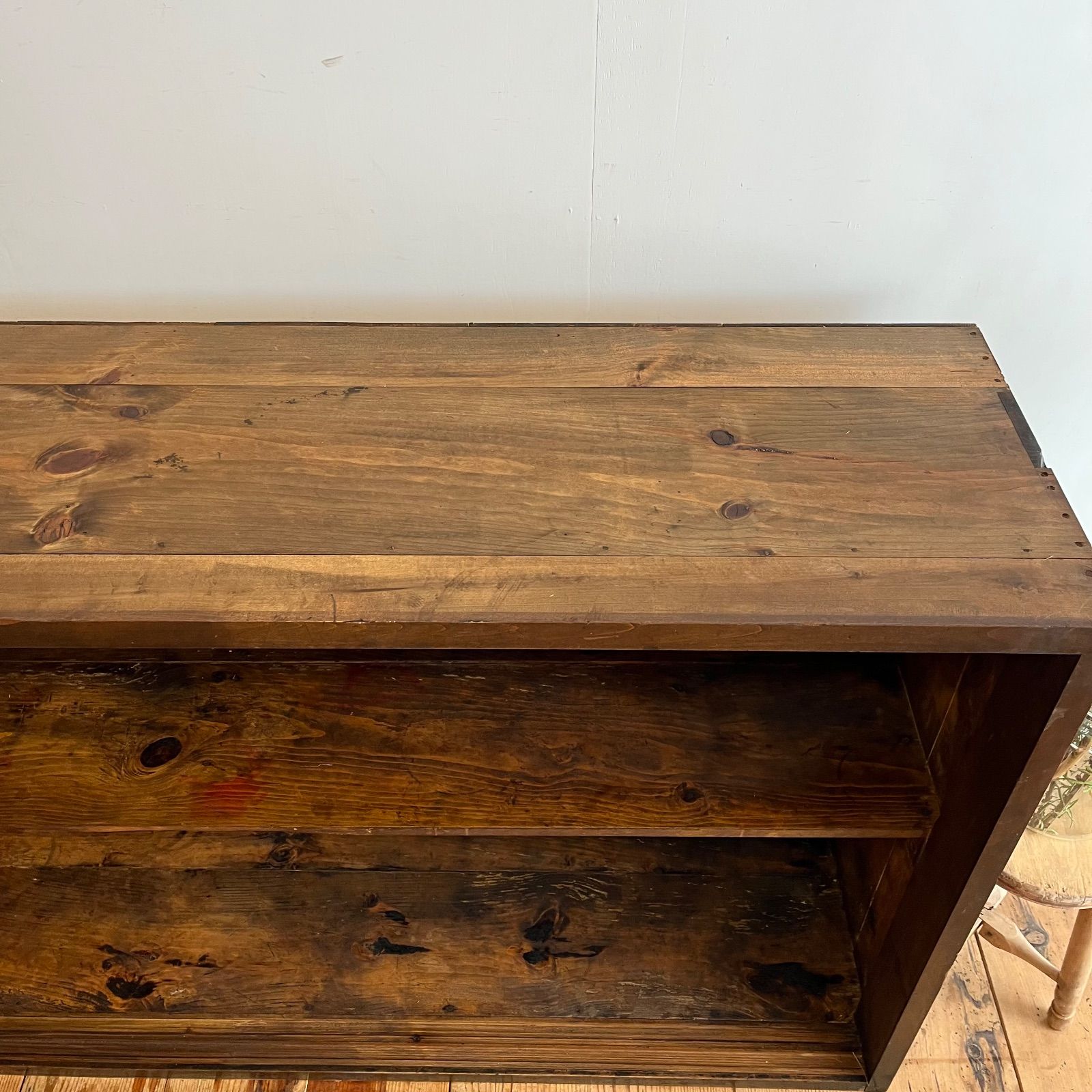 アンティーク 古家具 無垢材 ローボード オープンシェルフ 本棚 テレビ