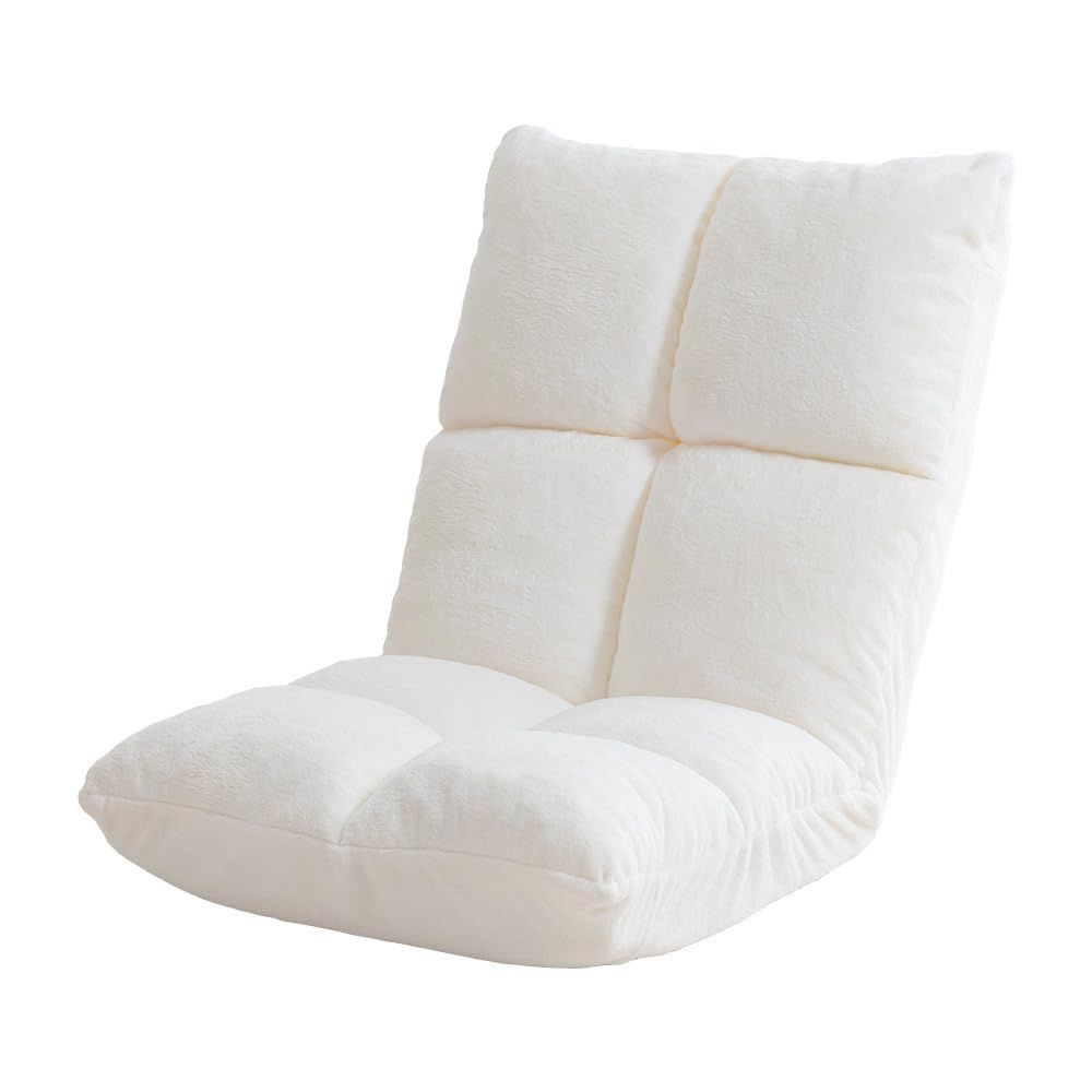 ホワイト 厚さ16cm リクライニング 極厚座面 フロアチェア コンパクト