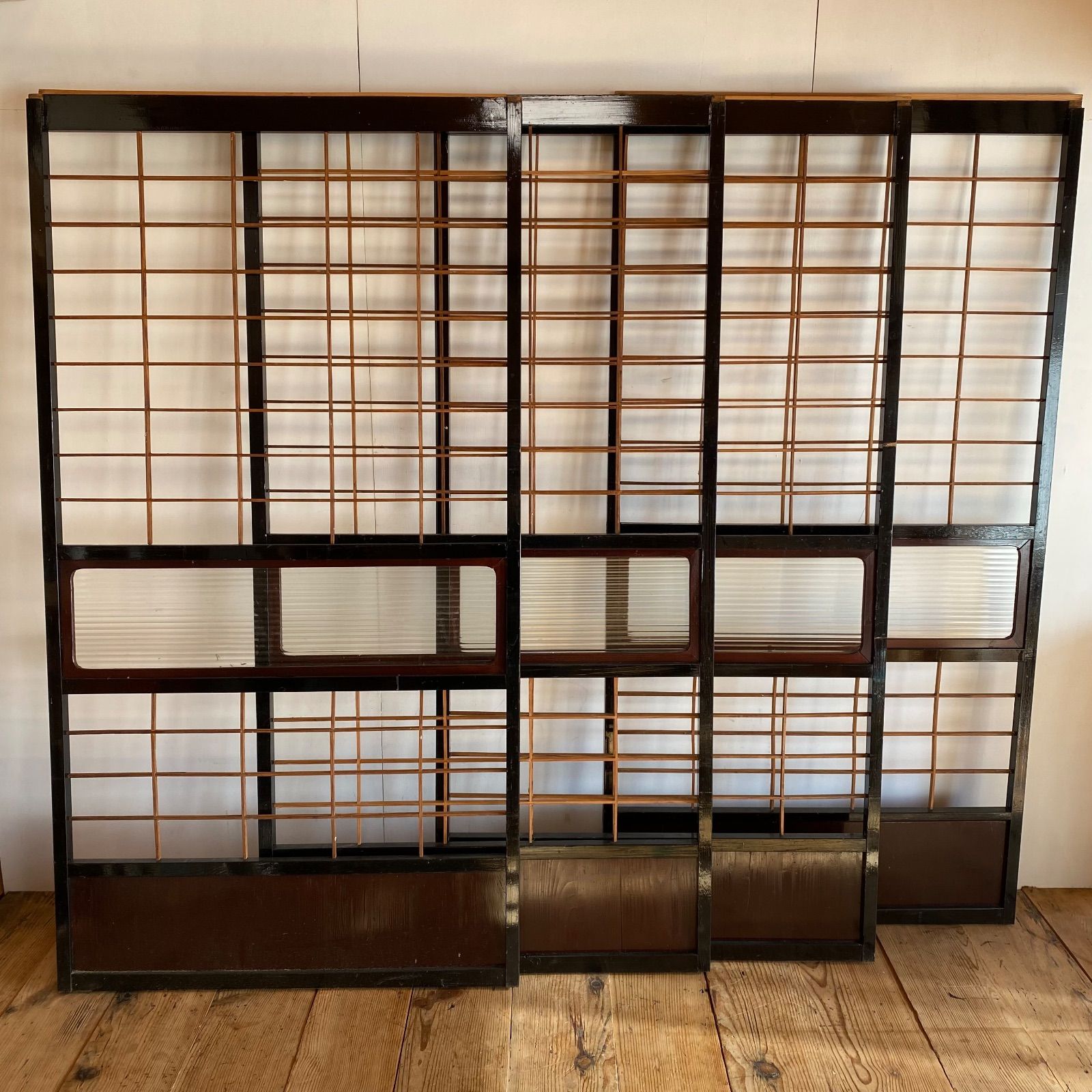 アンティーク 古建具 モールガラス 障子戸 セット 昭和レトロ 建具 y 368