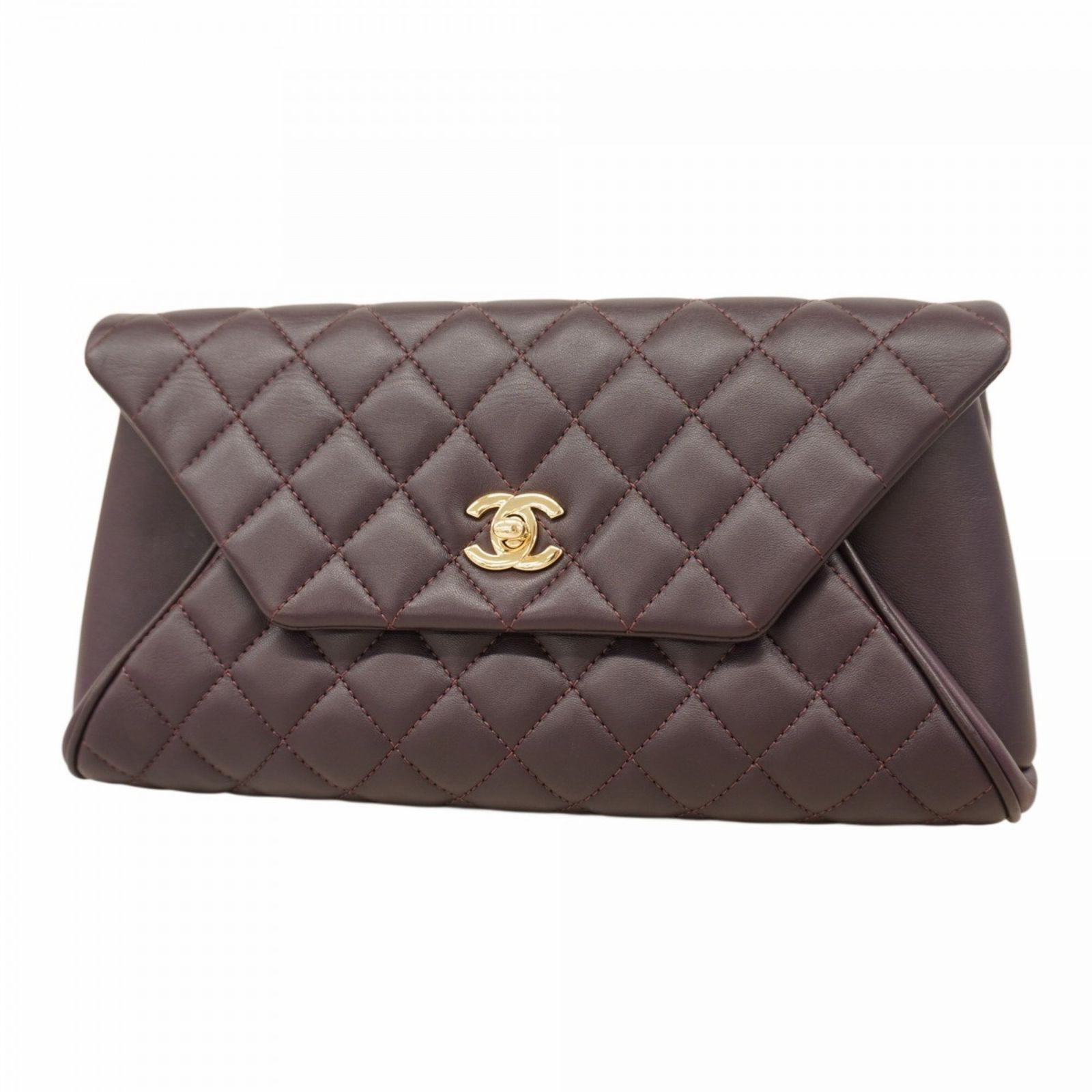 シャネル Chanel クラッチバッグ マトラッセ ラムスキン パープル シャンパンレディース