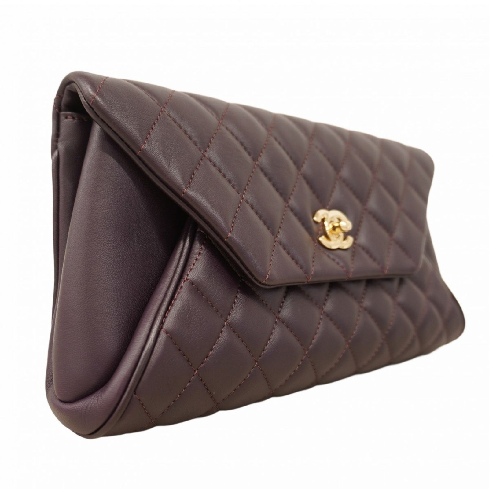 シャネル Chanel クラッチバッグ マトラッセ ラムスキン パープル シャンパンレディース