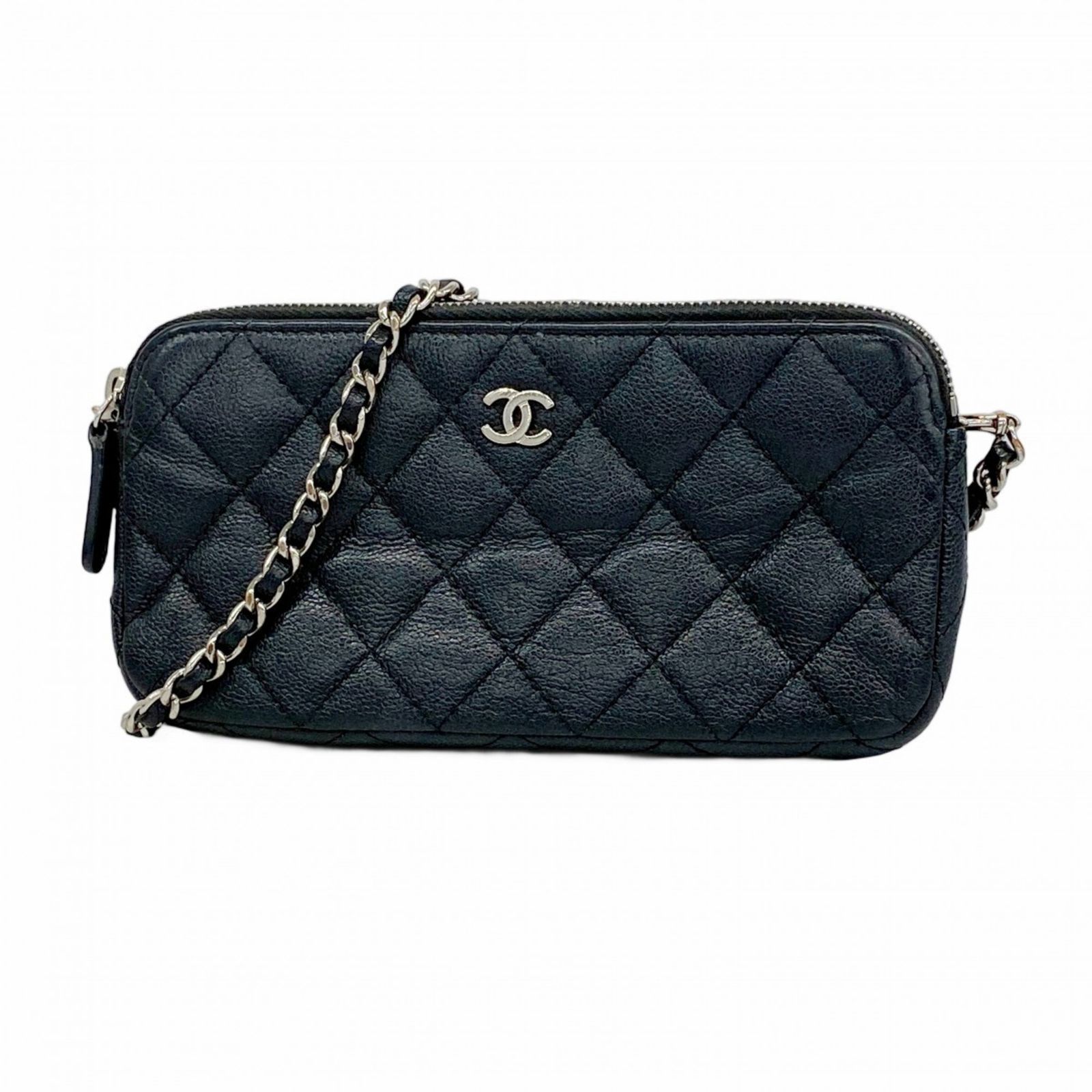 シャネル Chanel 財布 ショルダーウォレット マトラッセ チェーンショルダー キャビアスキン ブラック レディース