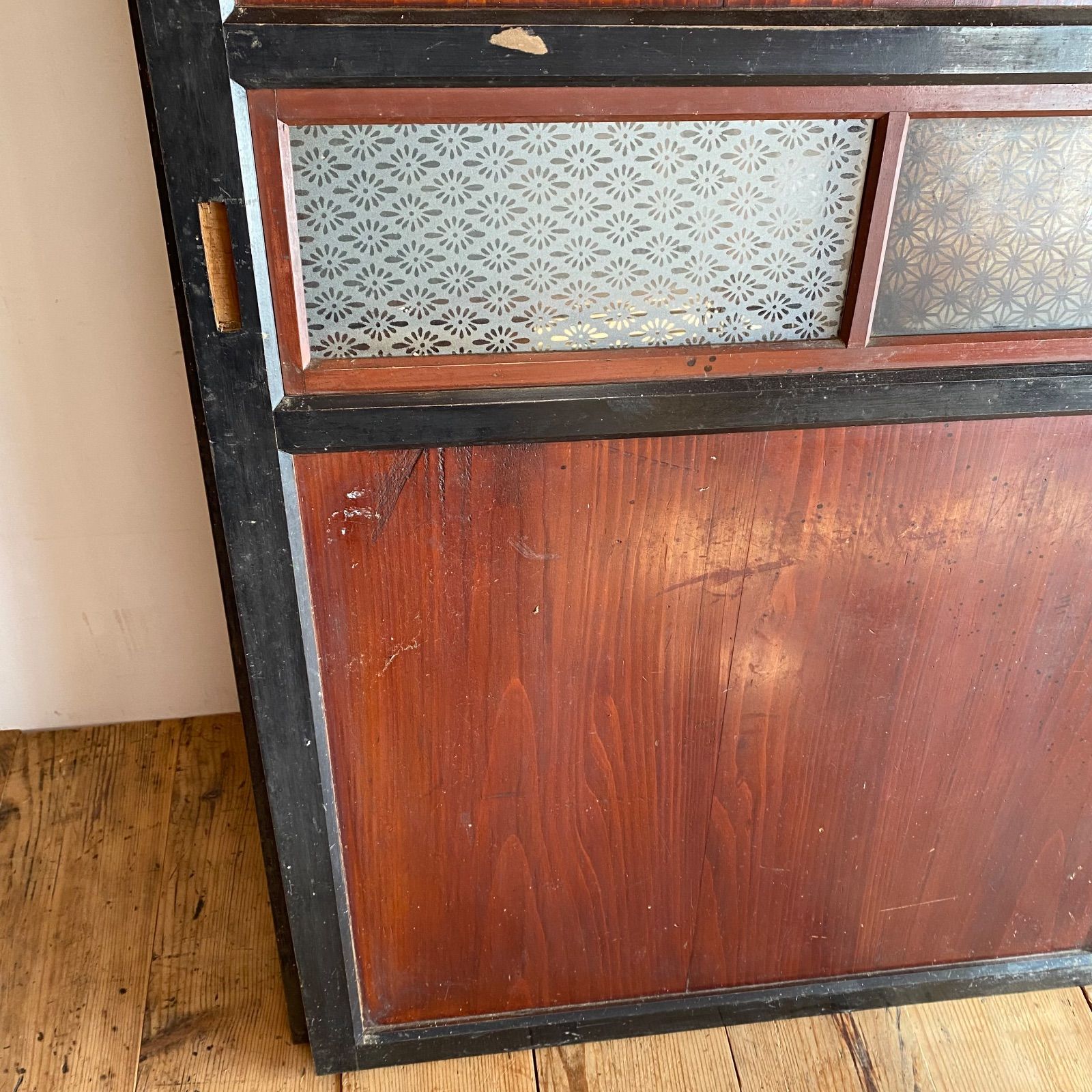 アンティーク 古建具 板戸 ガラス 引き戸 4枚セット 昭和レトロ 建具