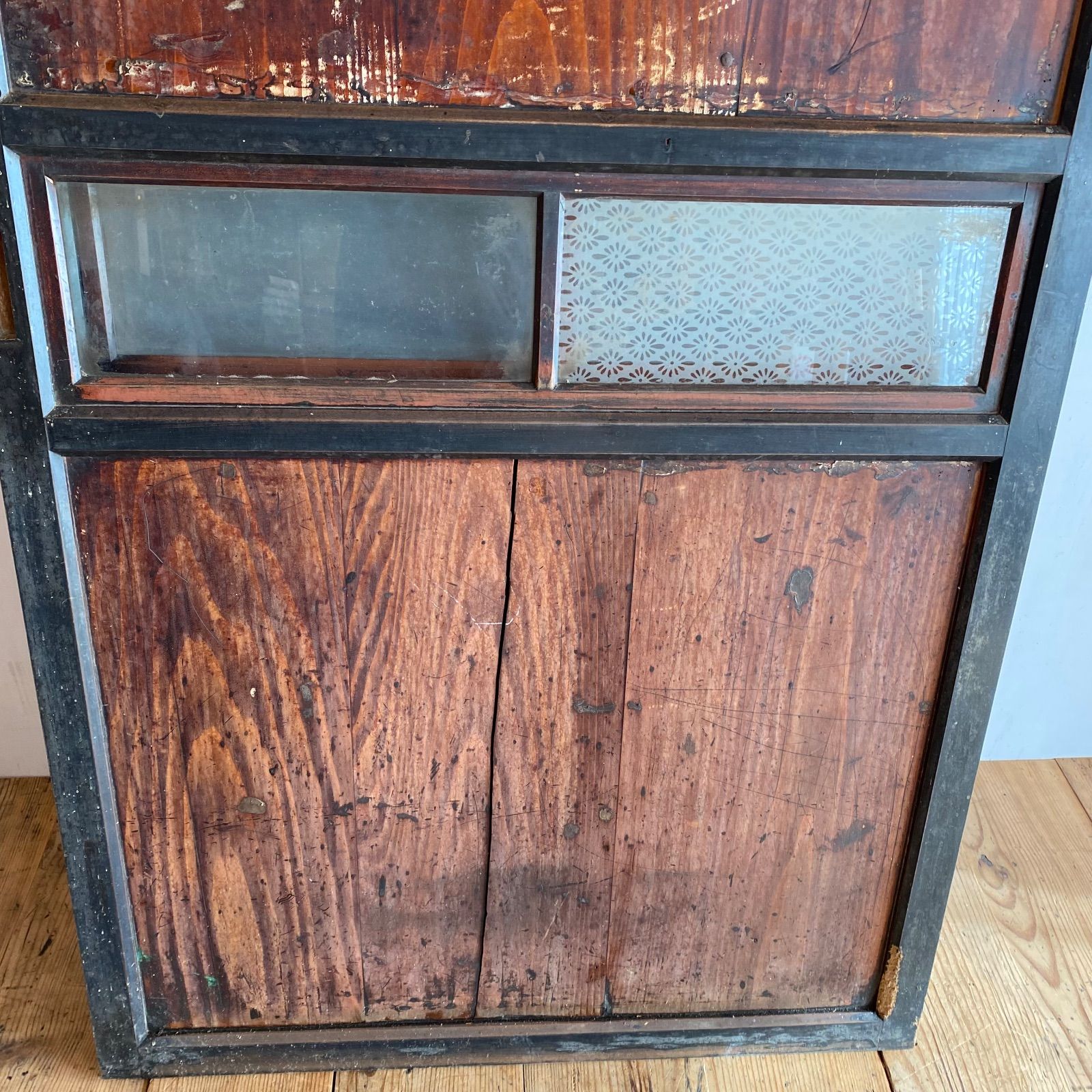 アンティーク 古建具 板戸 ガラス 引き戸 4枚セット 昭和レトロ 建具