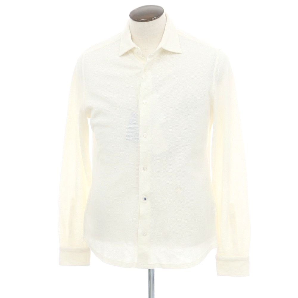 ヤコブコーエン JACOB COHEN コットンウールカシミヤ セミワイド カジュアルシャツ オフホワイト サイズL メンズ