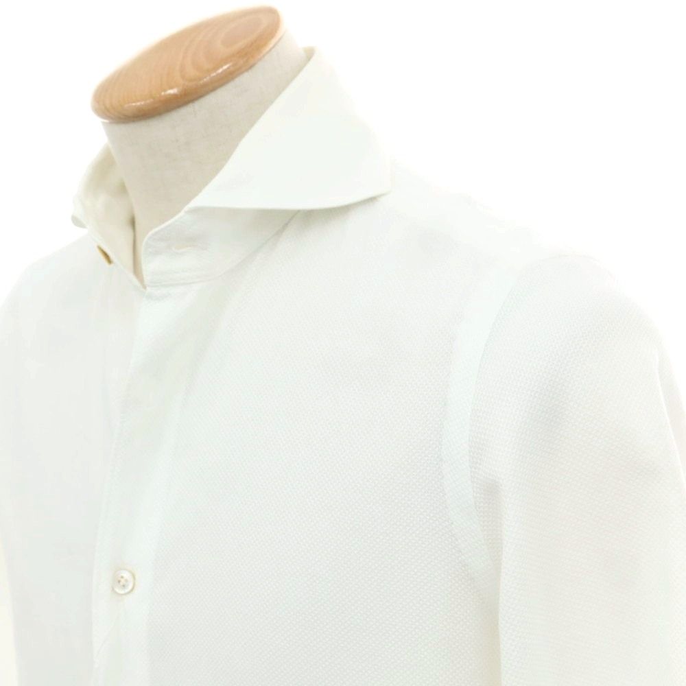 フィナモレ　ホワイト 長袖シャツ ホリゾンタルカラー フィナモレ ホワイト 長袖シャツ ホリゾンタルカラー