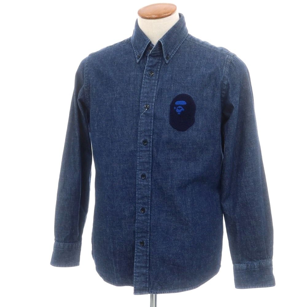アベイシングエイプ A BATHING APE コットン デニム ボタンダウン カジュアルシャツ ネイビー サイズM メンズ