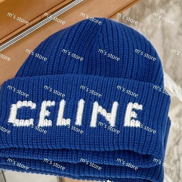新品 CELINE セリーヌ ニット帽 ビーニー ブルー - メルカリ