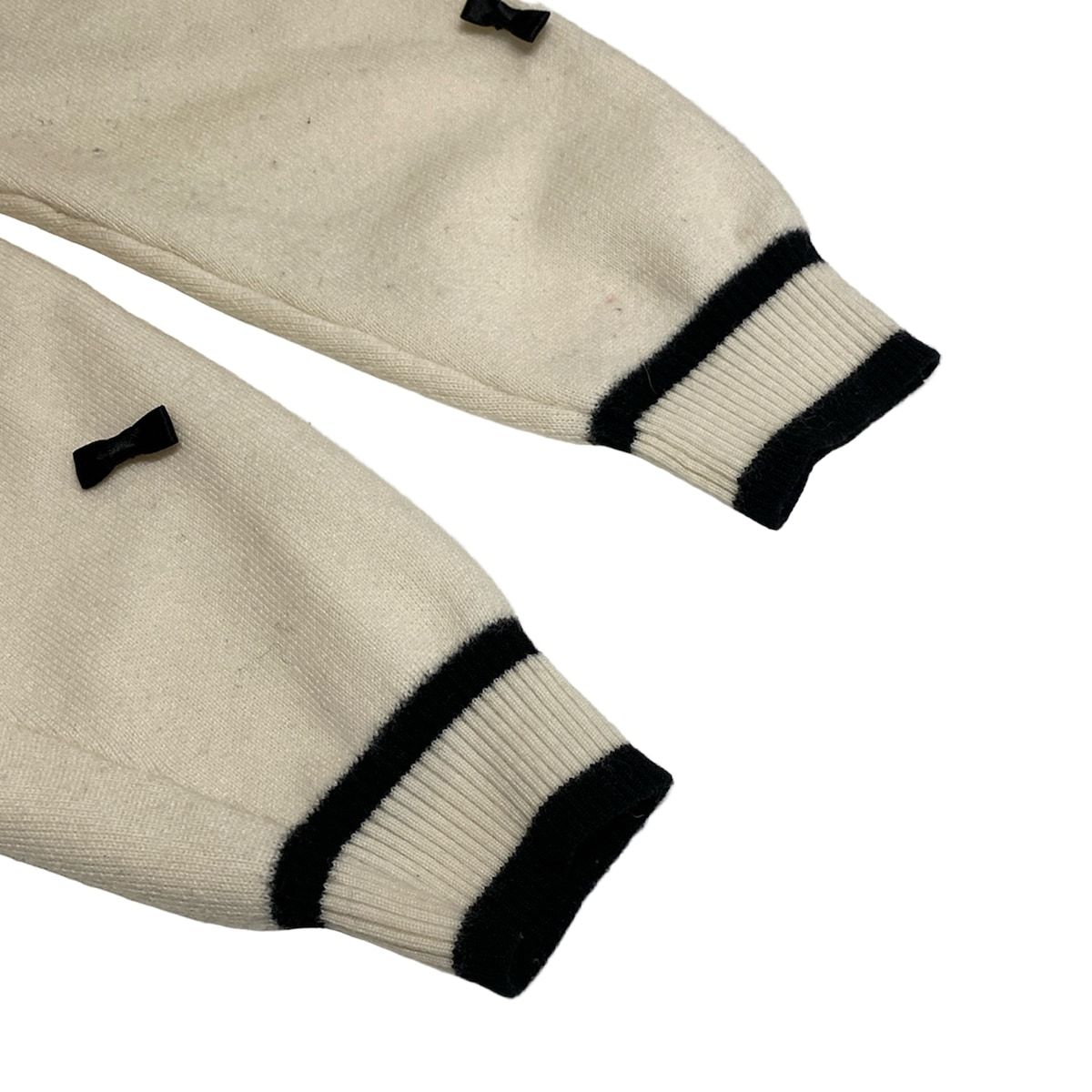  OBLI オブリ カーディガン レディース - アイボリー×黒 長袖 リボン 長袖 カーディガン ボレロ アンサンブル