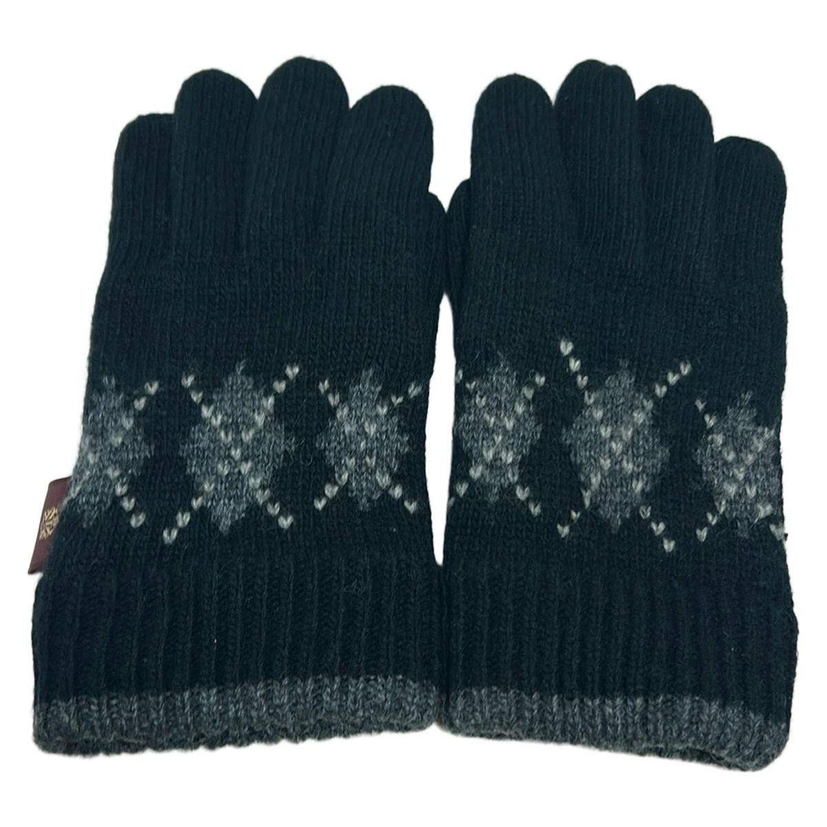 TAKEOKIKUCHI タケオキクチ 手袋 メンズ - 黒×グレー×ライトグレー アーガイル ウール