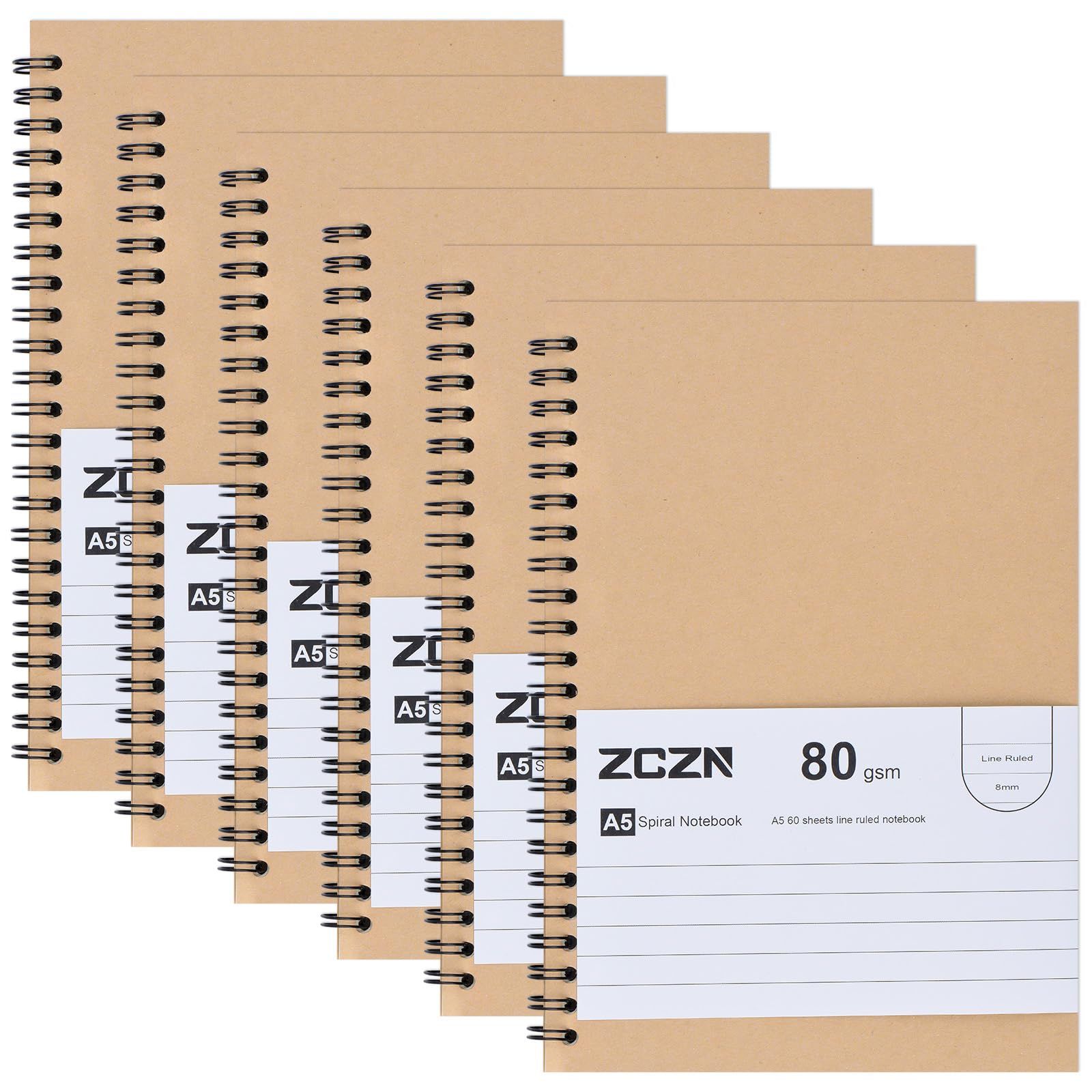 新品 ZCZN ノート A5 リング 60枚 横罫 8mm 6冊セット オフィス 勉強用