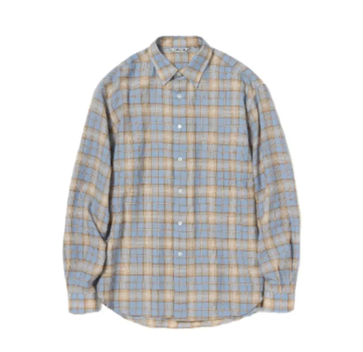3 オーラリー エアリー ウール チェック シャツ ライト ブルー