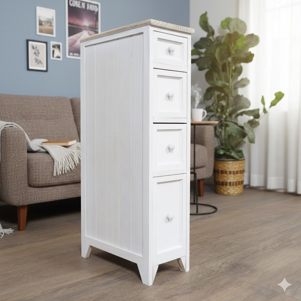 アウトレット　シャビー　チェスト　スリム4段　　洋タンス 送料無料！ E 【新品・未使用】シャビー チェスト スリム4段 洋タンス