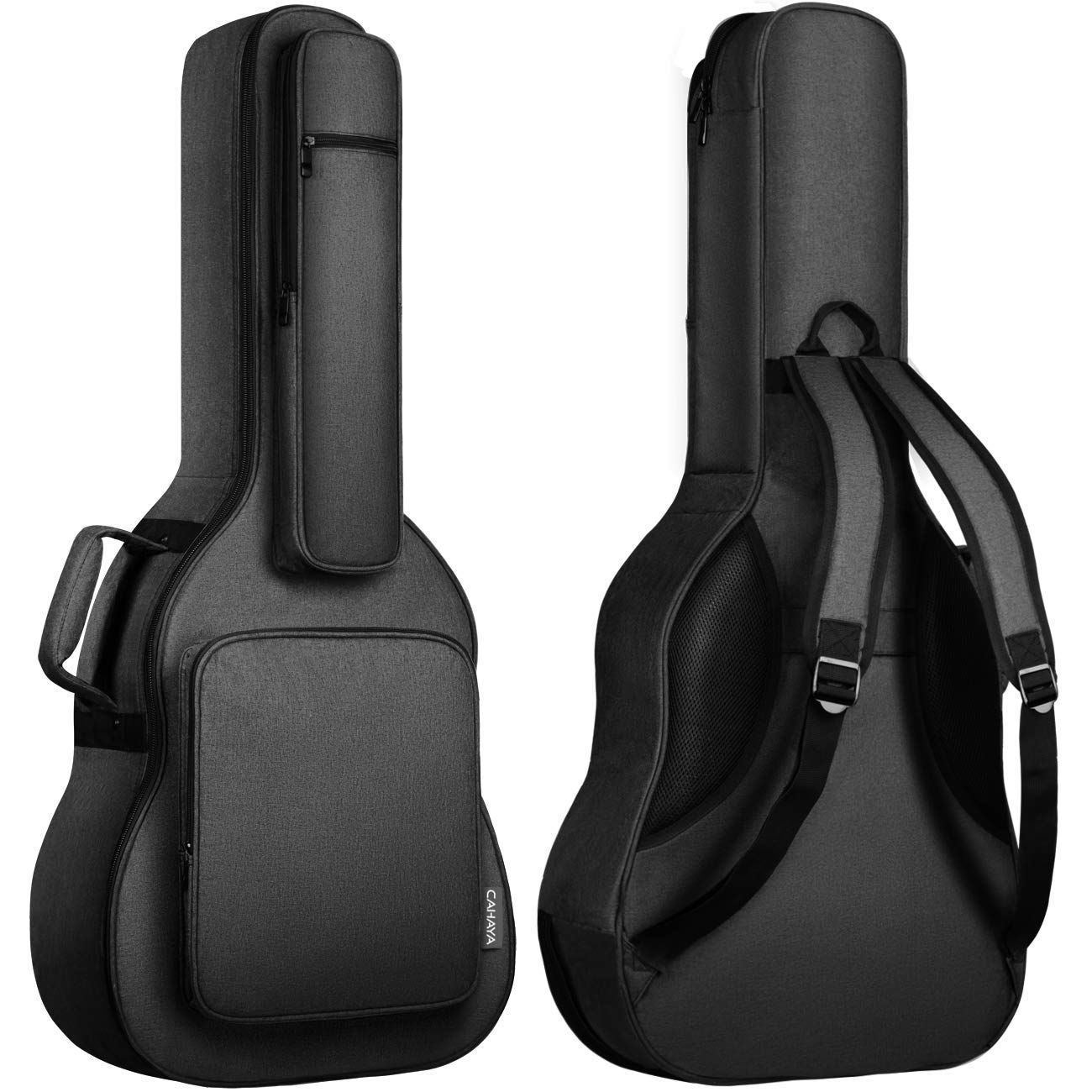 特許番号No 0002 18 mmスポンジ フォークギターバッグ アコギギター ネックピロー付き セミハード ギターケース ギグバッグ 5つの大容量ポケット 肩掛け アコースティックギター 手提げ 高端バッグ CAHAYA ブラック