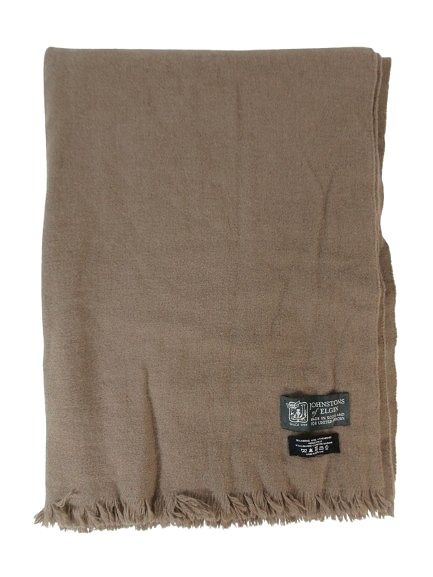 ジョンストンズオブエルガン Johnstons of Elgin ストール マフラー 大判 無地 フリンジ カシミヤ混 ブラウン QQQ