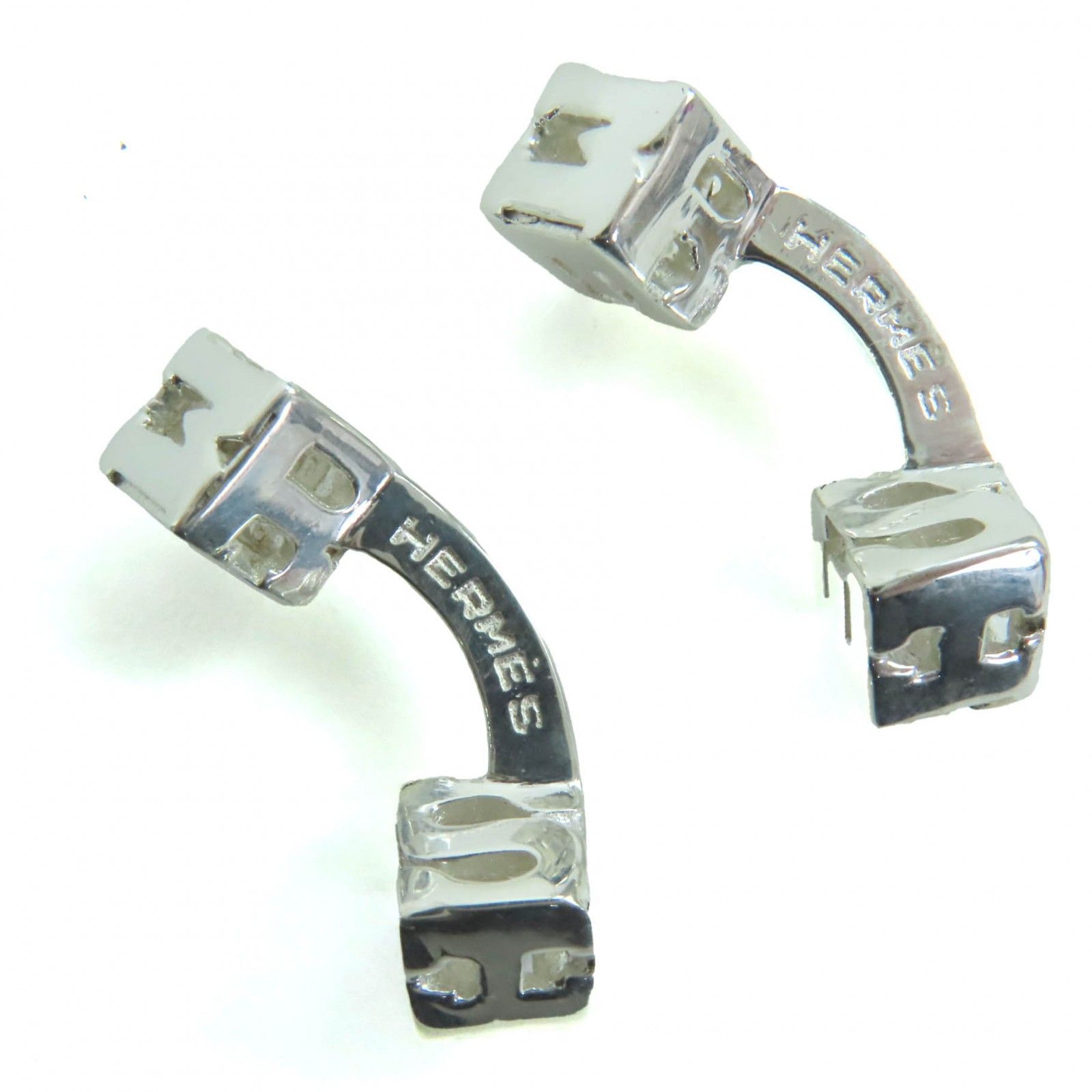 HERMES エルメス ヴィンテージ SV 925 ロゴモチーフ ロゴ刻印 キューブ スクエア カフスボタン カフリンクス シルバー フランス製 重量6 48 g メンズ