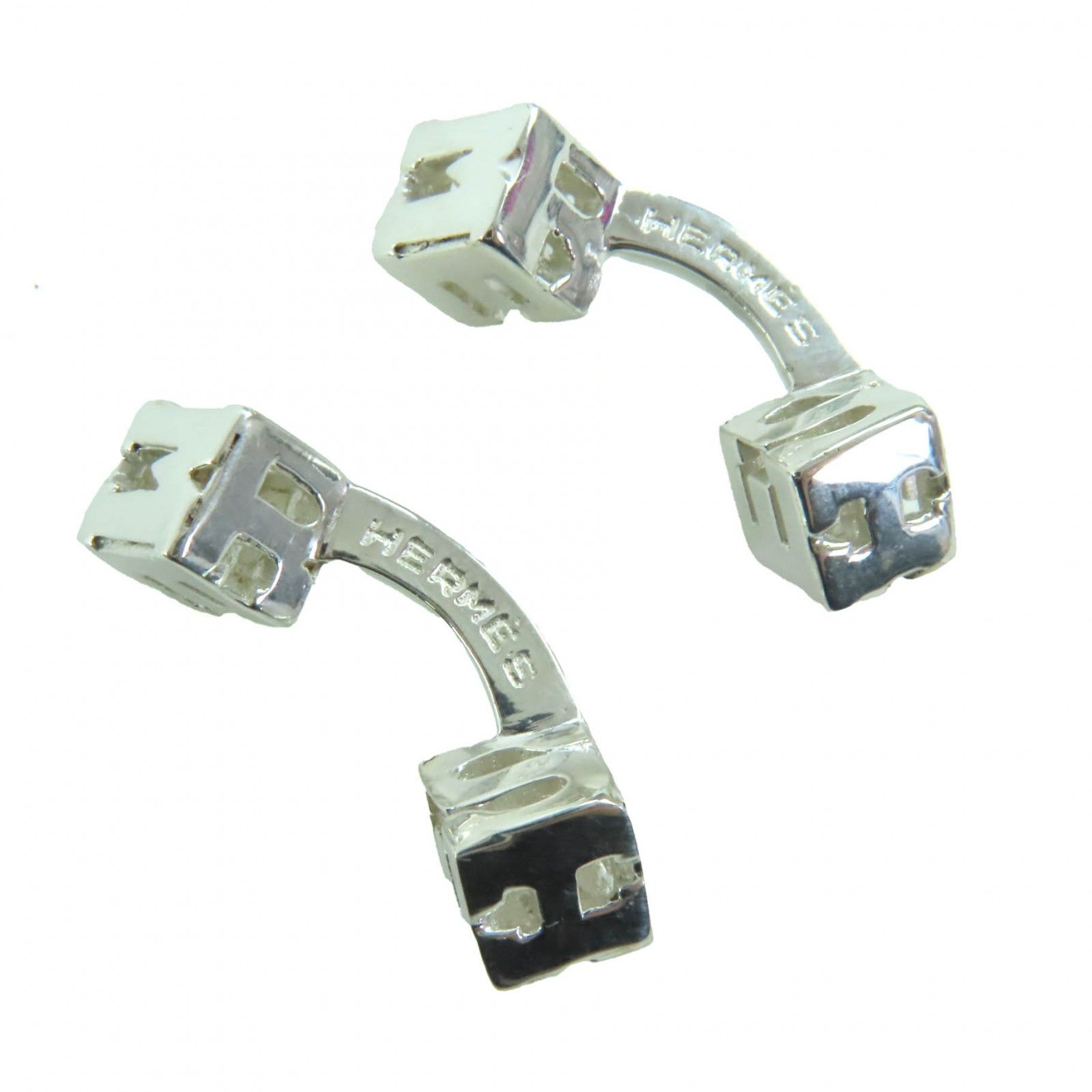 HERMES エルメス ヴィンテージ SV 925 ロゴモチーフ ロゴ刻印 キューブ スクエア カフスボタン カフリンクス シルバー フランス製 重量6.48 g メンズ