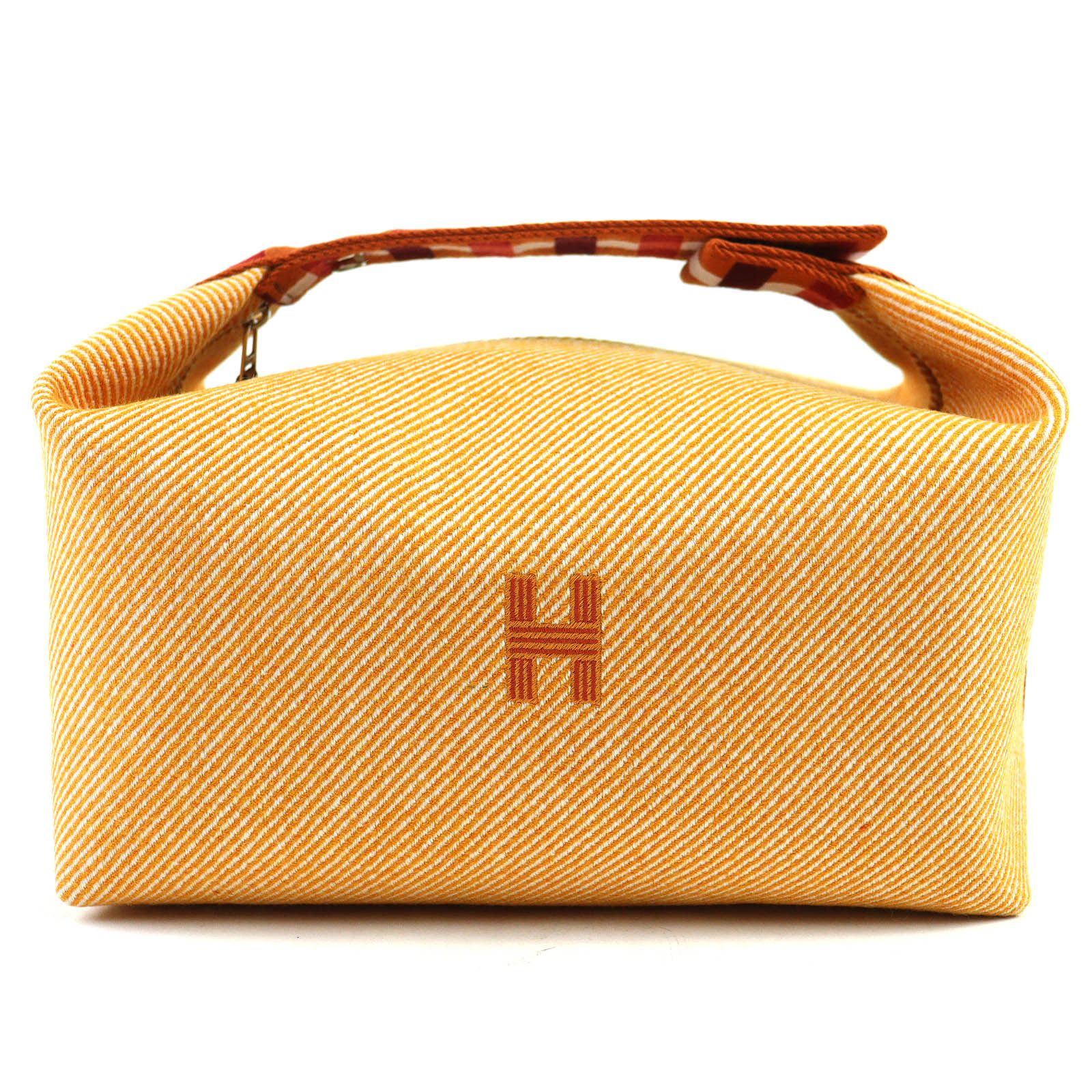 未使用△HERMES エルメス ブリッド ア ブラック GM オ カレ ウール100％ セリエボタン Hロゴ ポーチ ハンドバッグ オレンジ シルバー金具 未使用品△HERMES エルメス ブリッド ア ブラック GM オ カレ ウール