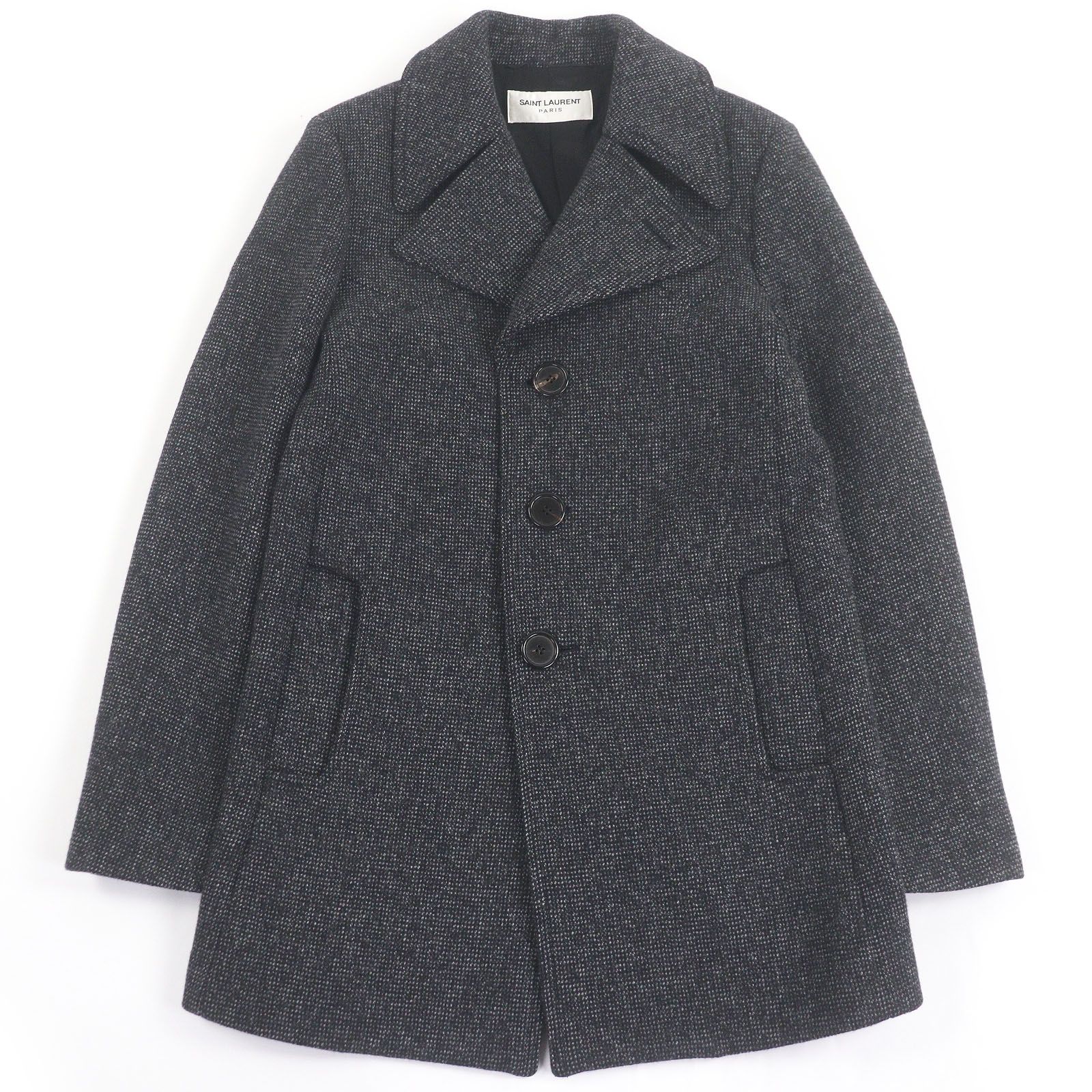 SAINT LAURENT PARIS サンローランパリ 437810 織柄 ロゴボタン チェスターコート チャコール 46 イタリア製 メンズ