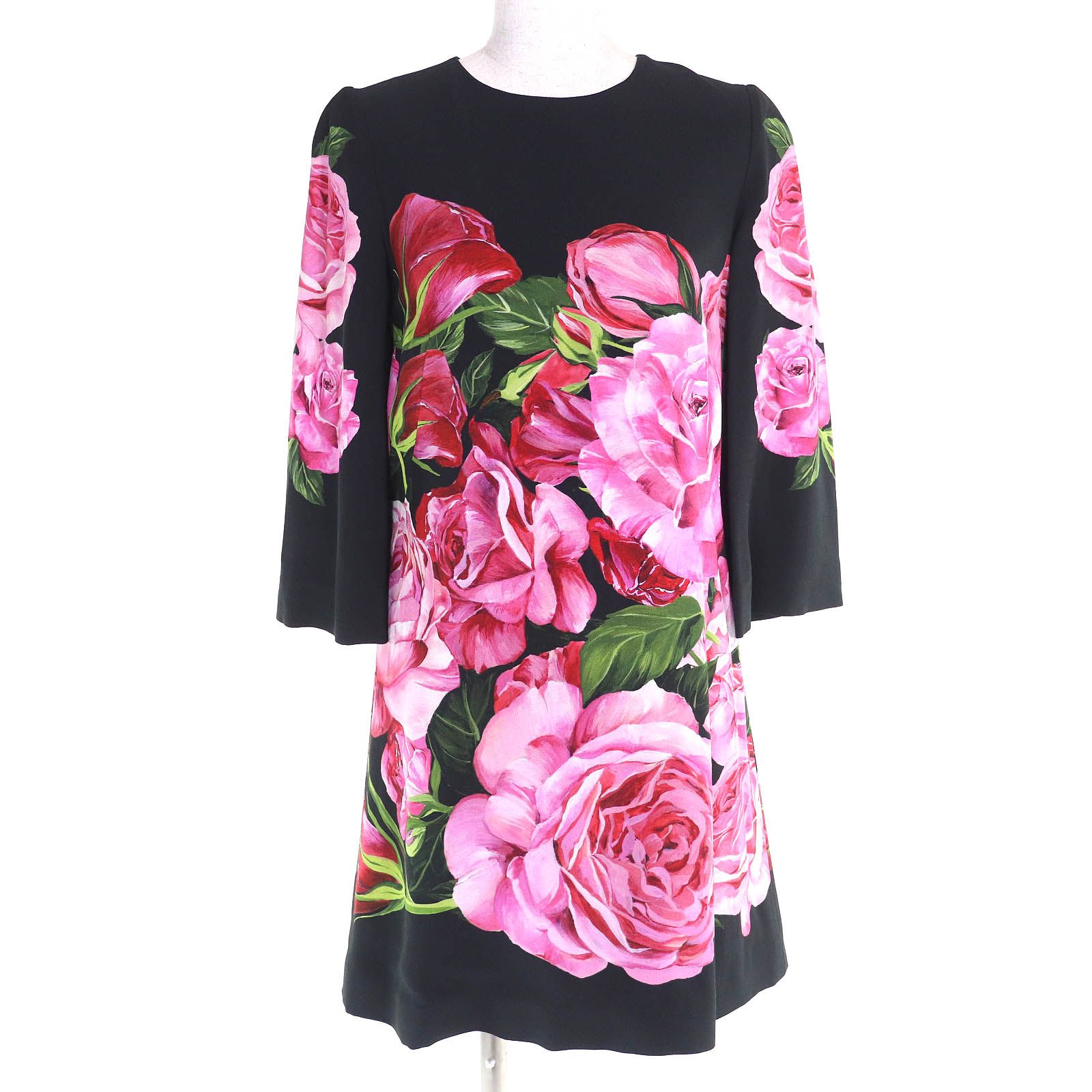 極美品△DOLCE&GABBANA ドルチェ＆ガッバーナ 黒タグ ローズプリント