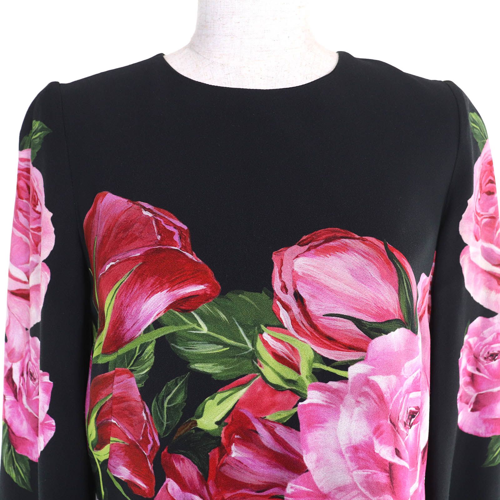 極美品△DOLCE&GABBANA ドルチェ＆ガッバーナ 黒タグ ローズプリント