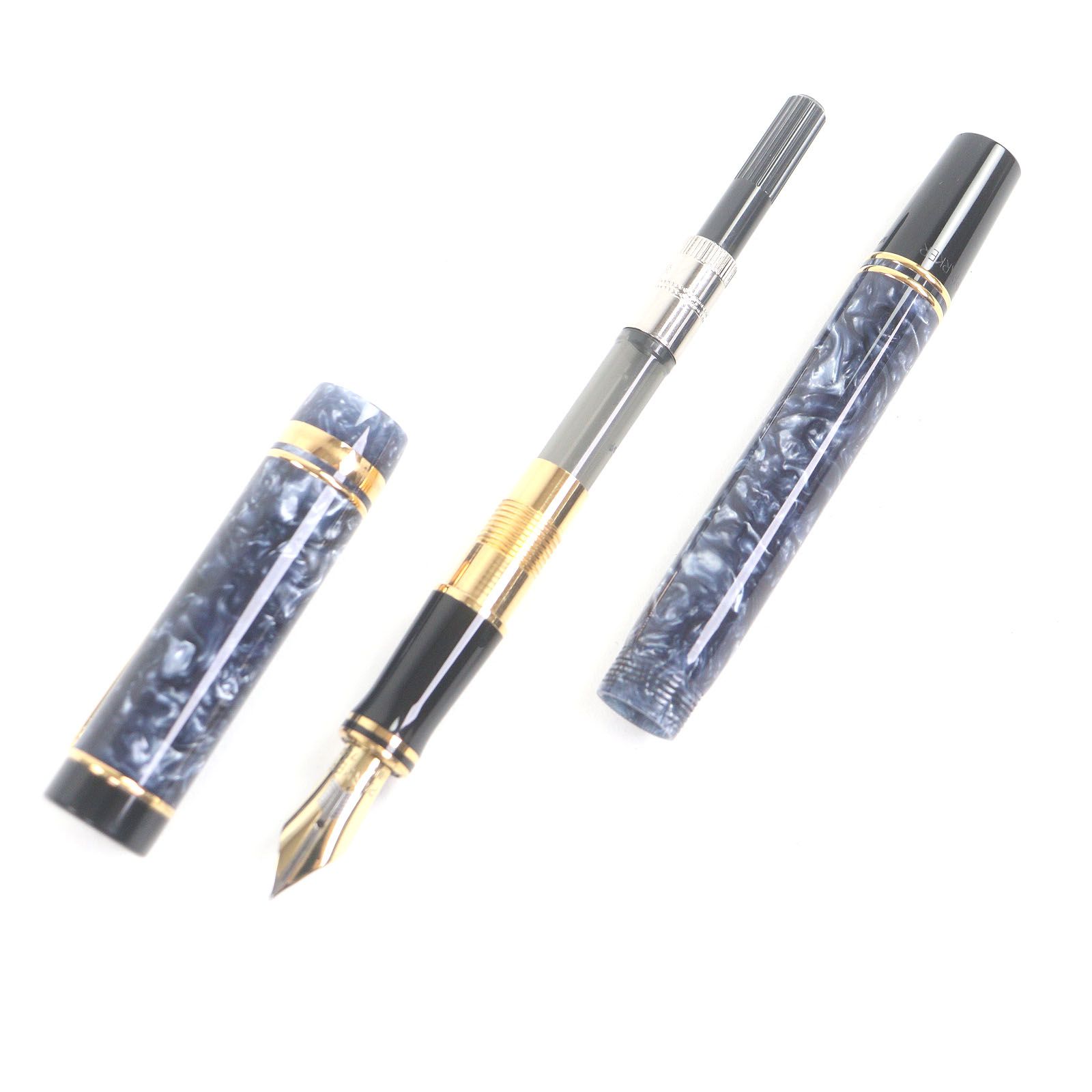 PARKER パーカー デュオフィールド インターナショナル ペン先18 K Fニブ キャップ式 万年筆 ブルーマーブル 英国製 メンズ