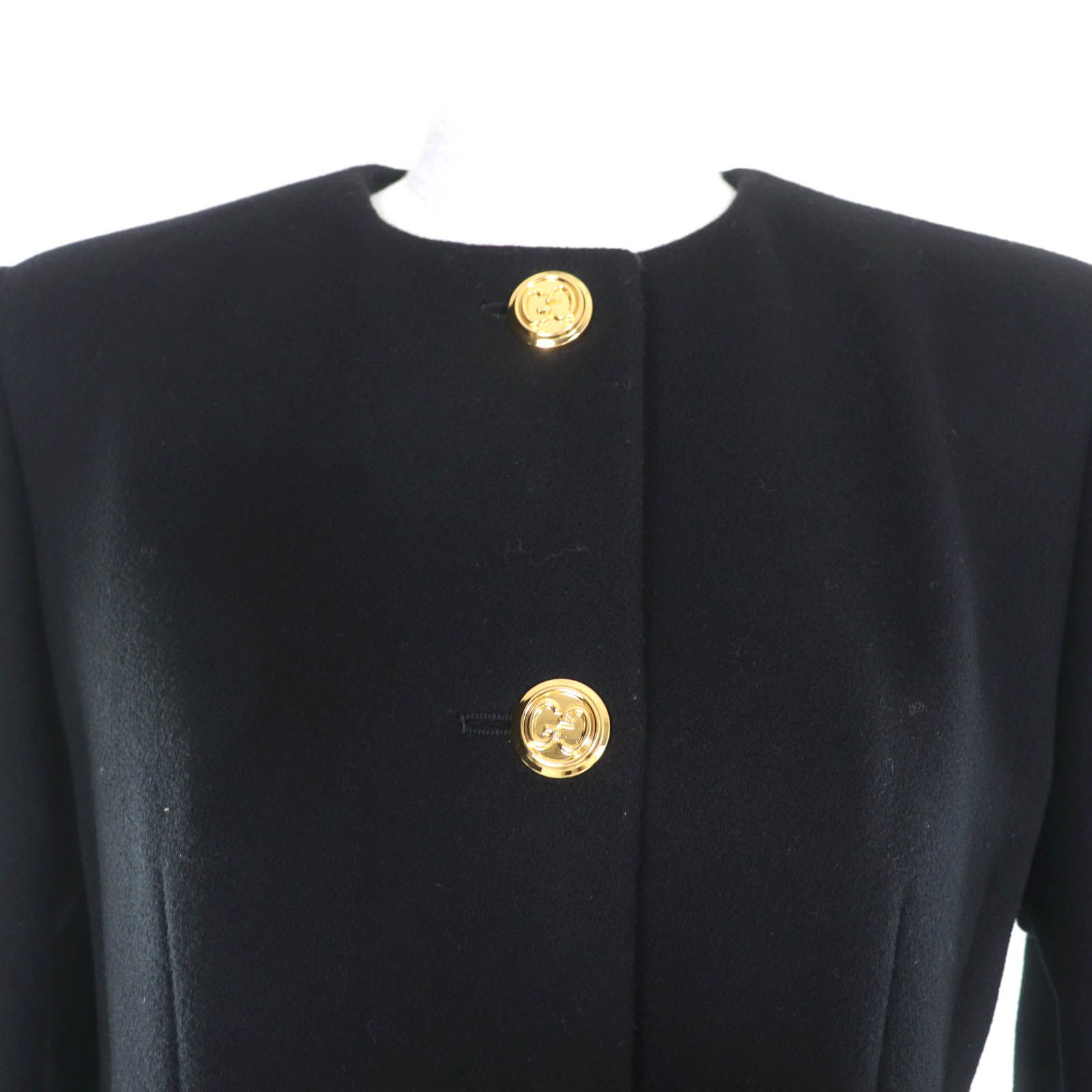 極美品☆GUCCI グッチ 674007 GGボタン付 ノーカラー ロングコート