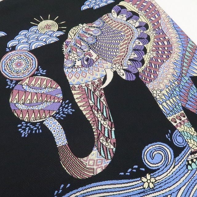 ❁tomihisa❁ 古代エジプト象 エスニック 着物 正絹 目にした瞬間から忘れられない 海を歩く象 袋帯 7369