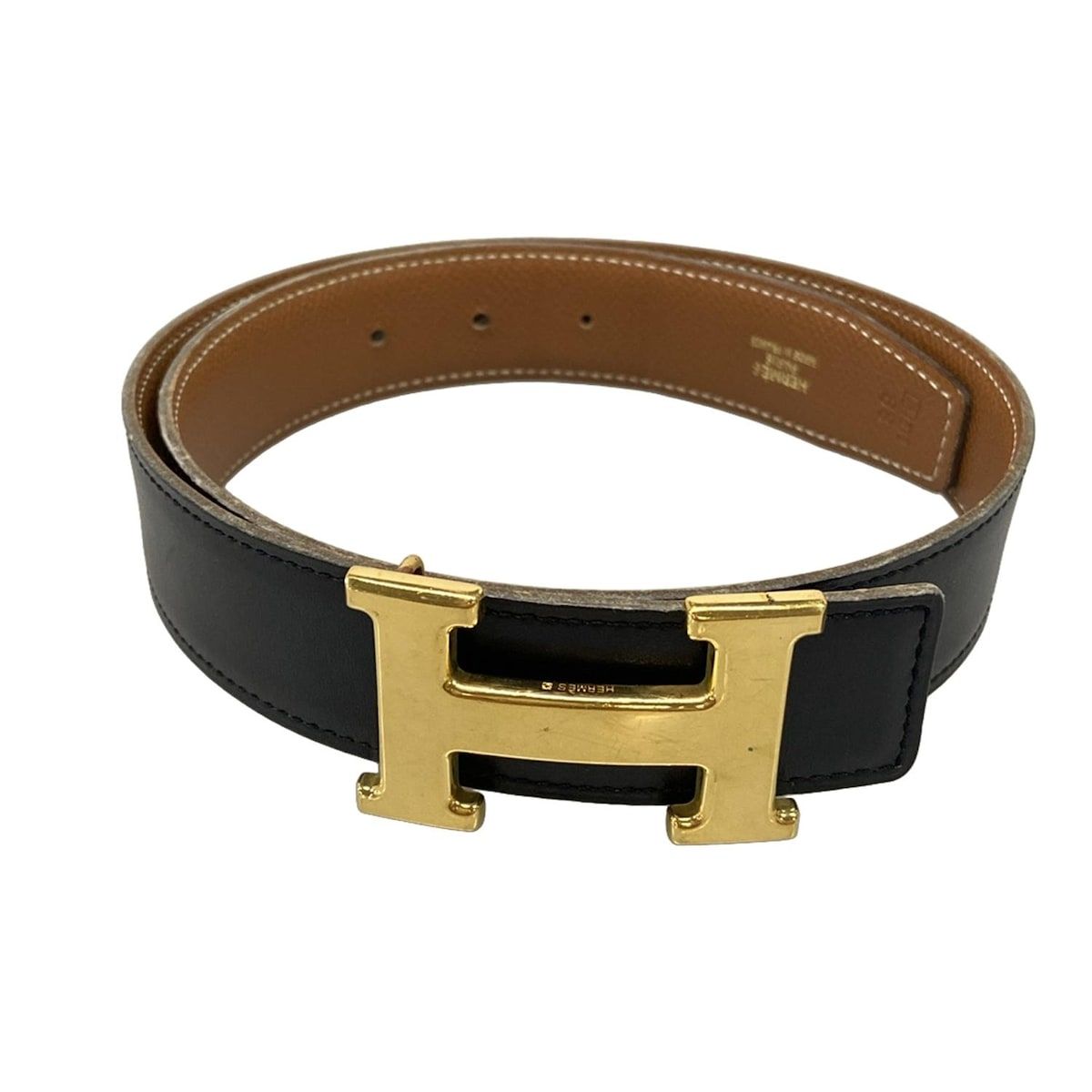HERMES(エルメス) ベルト 68 Hベルト 黒×ゴールド リバーシブル