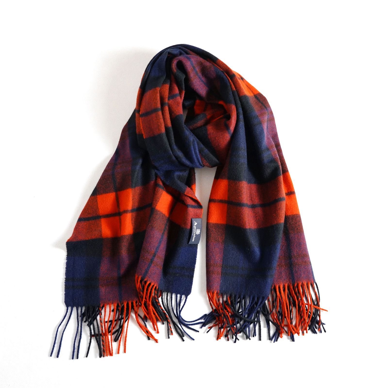902 t アクアスキュータム Aquascutum カシミヤ チェック フリンジ マフラー ネイビー レッド