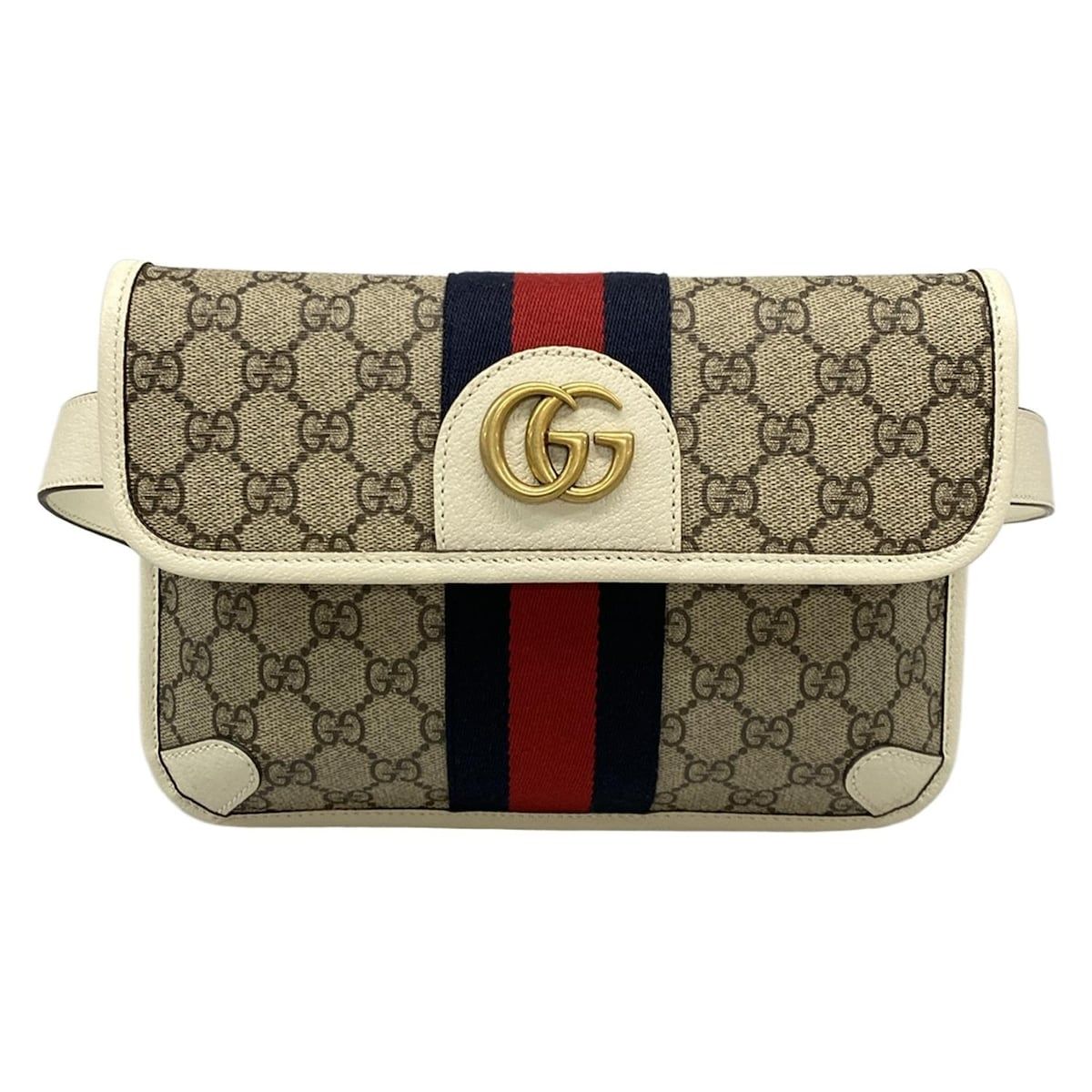 GUCCI グッチ ウエストポーチ GGマーモント 674081 ベージュ×ダークグレー×白 レザー