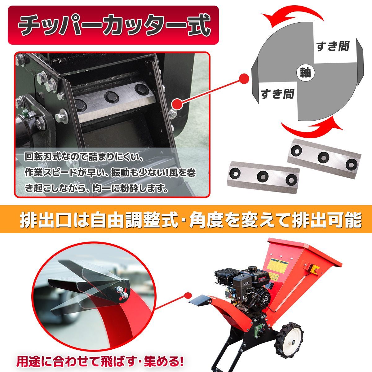 超大投入口エンジン粉砕機 ウッドチッパー 7.5馬力 最大処理径70mm 竹