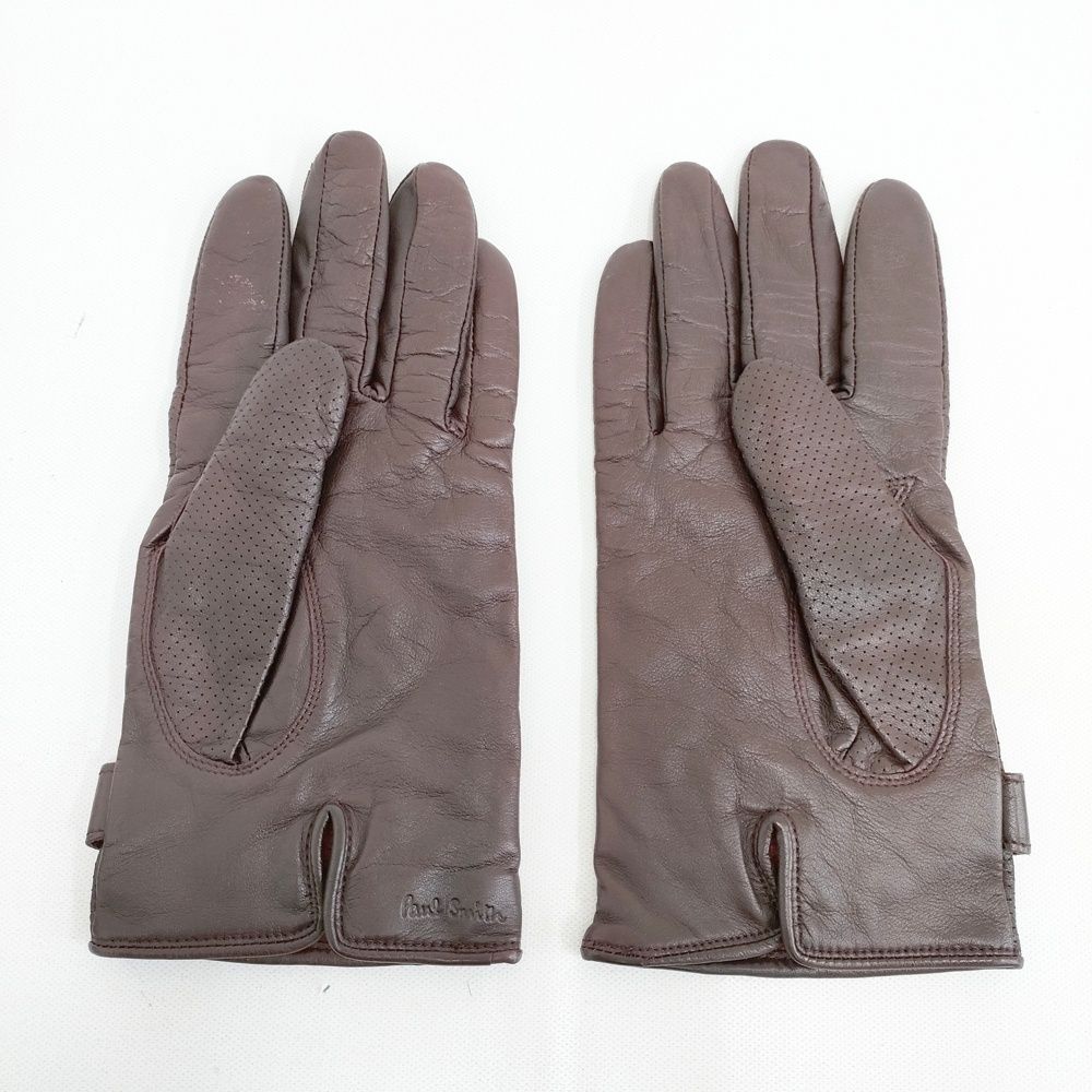 【美品】Paul Smith ポールスミス ラムレザー 手袋 カシミヤ ブラウン Paul Smith 羊革 ラムレザー カシミヤ 24cm 手袋 ブラウン メンズ
