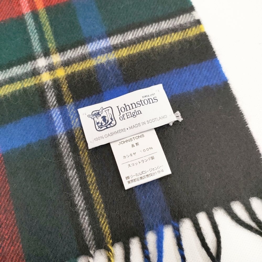 OF ELGIN カシミヤ タータンチェック フリンジ 大判 マフラー ストール レッド レディース ジョンストンズオブ エルガン 5-1202 T