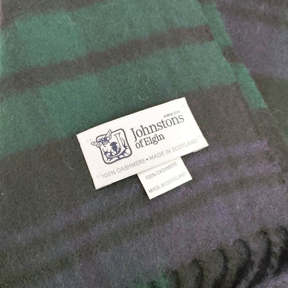 OF ELGIN カシミヤ タータンチェック フリンジ 大判 マフラー ストール グリーン レディース ジョンストンズオブ エルガン 5-1202 T