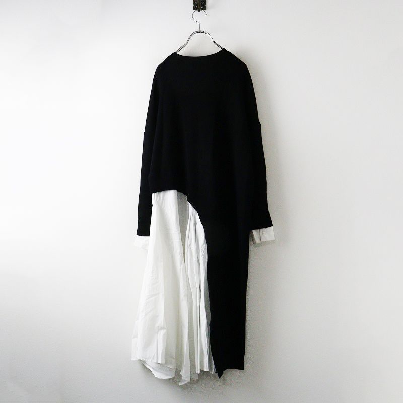 2021 AW エンフォルド ENFOLD ニットレイヤードSHIRT DRESS 36 ブラック ワンピース シャツドレス ウール ドッキング