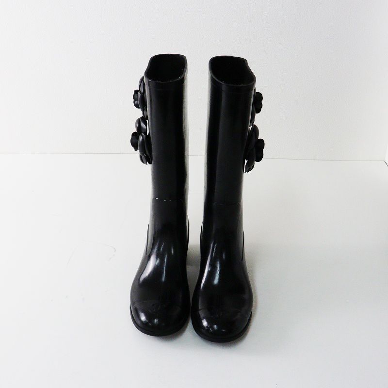 シャネル CHANEL カメリア ココマーク レインブーツ 36＼ブラック