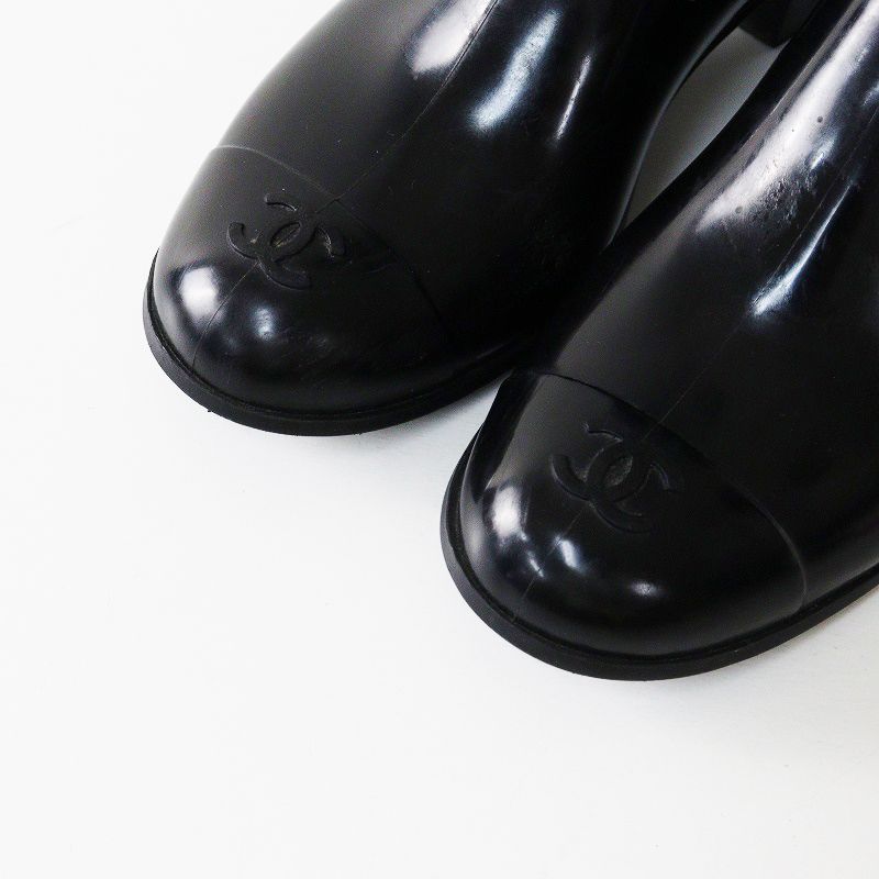 シャネル CHANEL カメリア ココマーク レインブーツ 36＼ブラック
