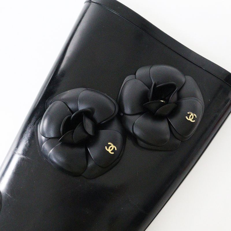 シャネル　カメリア　レインブーツ　ココマーク　ブラック　EU36　ラバー シャネルカメリアレインブーツココマークブラックEU36ラバー