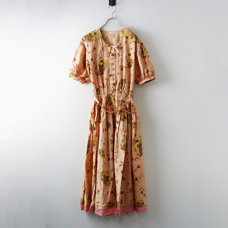 Archive ピンクハウス PINK HOUSE スイーツバスケットpt シャーリング刺繍 ロング フ ワンピース サーモンピンク┃