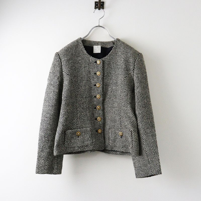 Vintage カネコイサオ KANEKO ISAO ギンガムチェックツイード セットアップスーツ ジャケット スカート ┃白黒